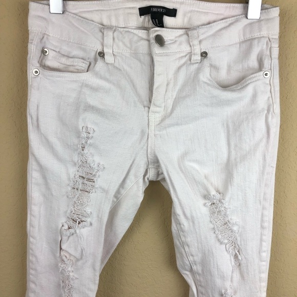Forever 21 Womens Jeans, White Slim Distressed 26 - Picture 3 of 8